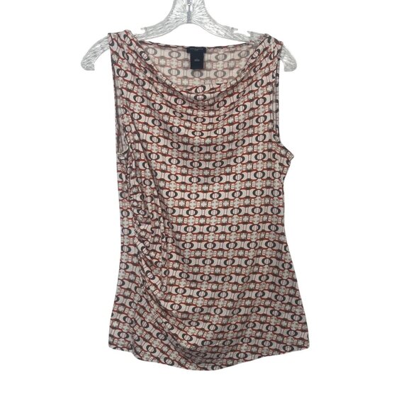 Ann Taylor Sleeveless Shirt Womens Large Orange Geometric Print Rushed Side - Picture 1 of 7
